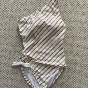 Lauren Ralph Lauren White and Gold Striped One-Piece Swimsuit